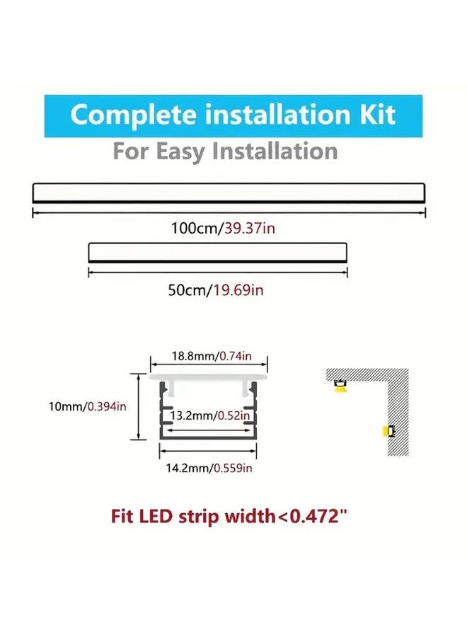 12 قطعة من مشابك تركيب شريط LED الألومنيوم الفضي مع أغطية بيضاء سهلة التركيب - Image 3